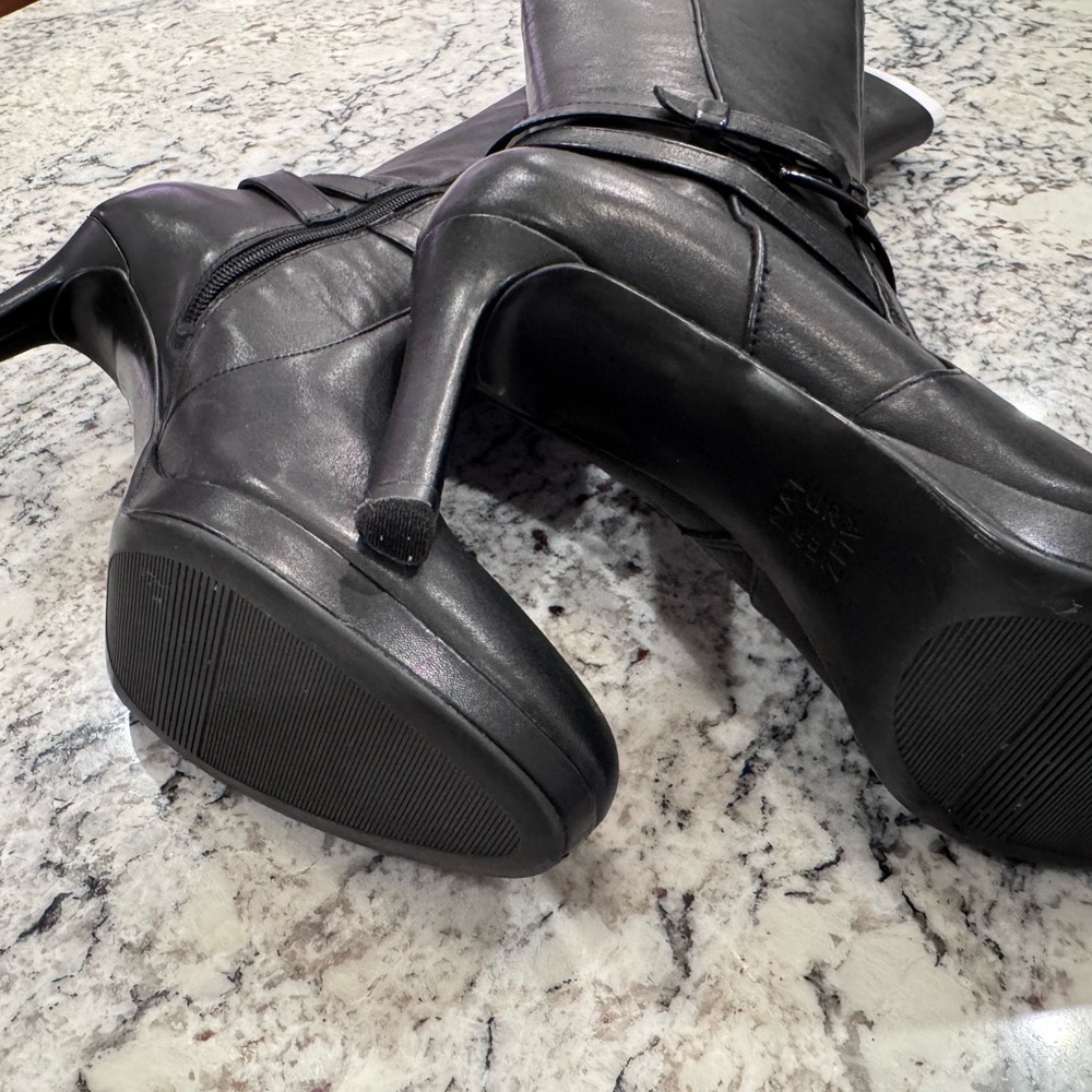TAELYNN Black Leather Knee-High Platform Heeled Boots Size 9.5 - Picture 4 of 8